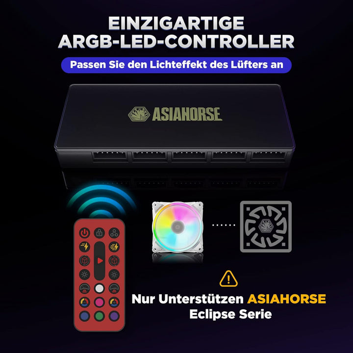 AsiaHorse PC 120MM RGB Lüfter, ARGB Gehäuselüfter mit Hub-Steuerung, 4 Rangen CPU Gehäuse Lüfter mit