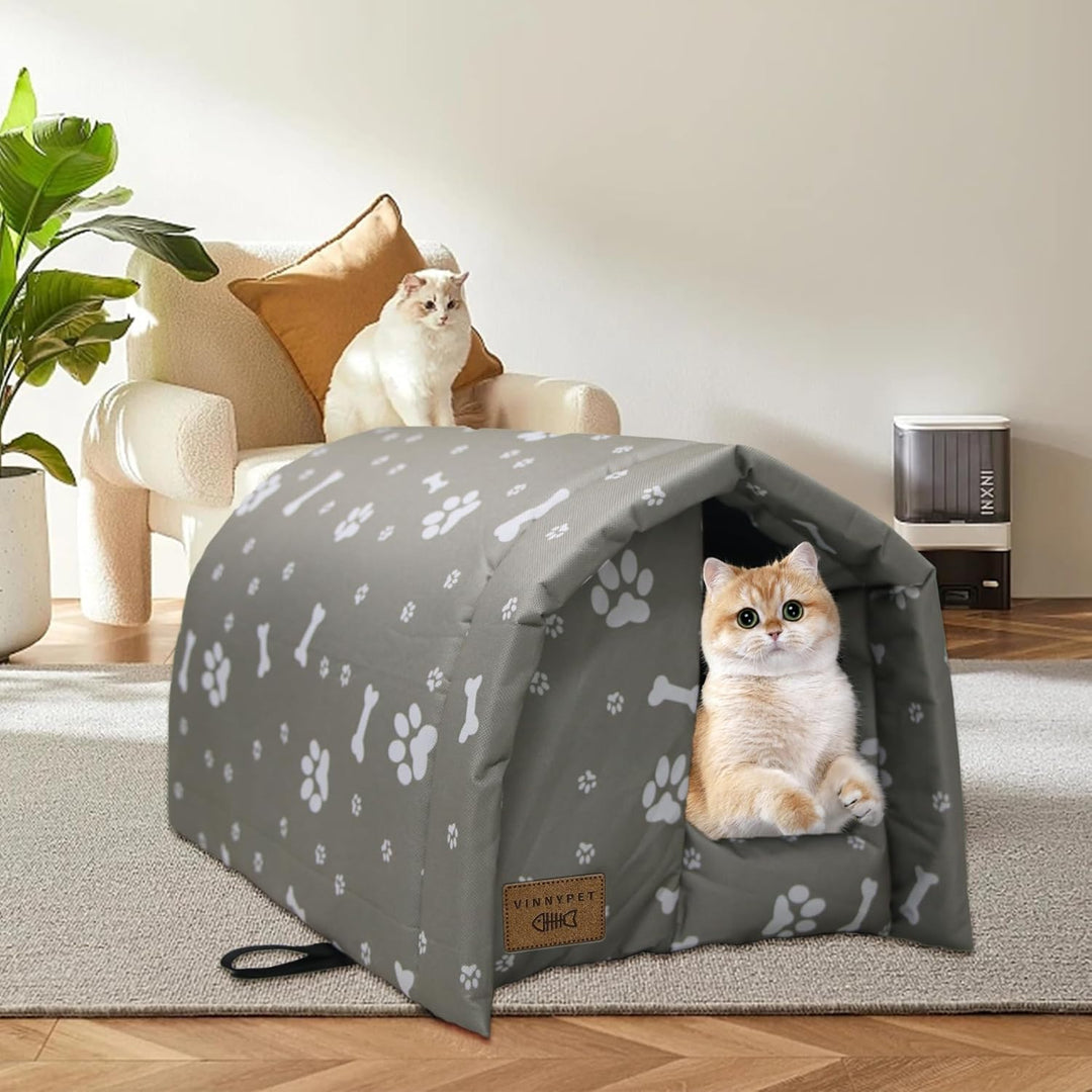 Katzenhaus Für Draussen Winterfest Wasserdicht Und Warm Faltbare Katzenhöhle mit Plüschkissen Weich
