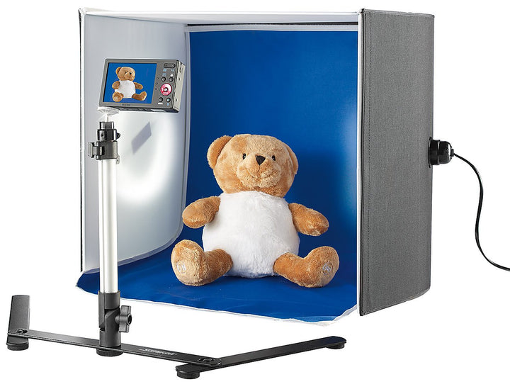 Somikon Produktfoto Box: Professionelle Foto-Studio-Box, 2 Fotolampen & Stativ, 22 W, 1.710 lm