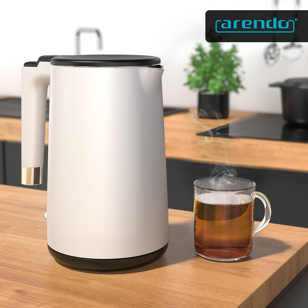 Arendo - Wasserkocher Edelstahl – 1,5 Liter - 2200 Watt – Doppelwand-Design – 360° Controller – BPA-