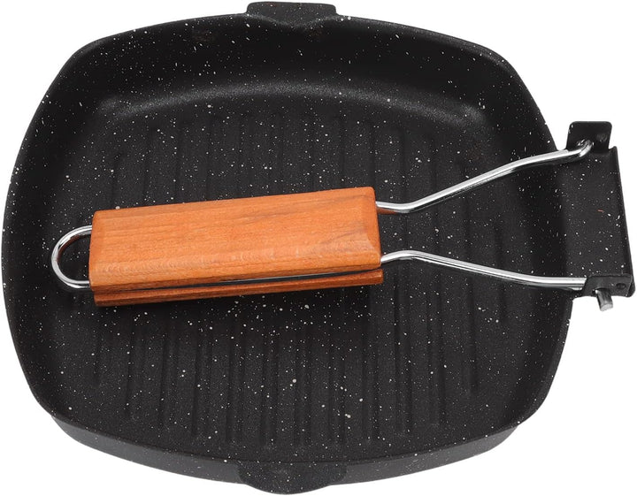 Grillpfanne aus Stahl, Antihaft-Grillpfanne, Bratpfanne für den Aussenbereich, klappbarer Buchengrif
