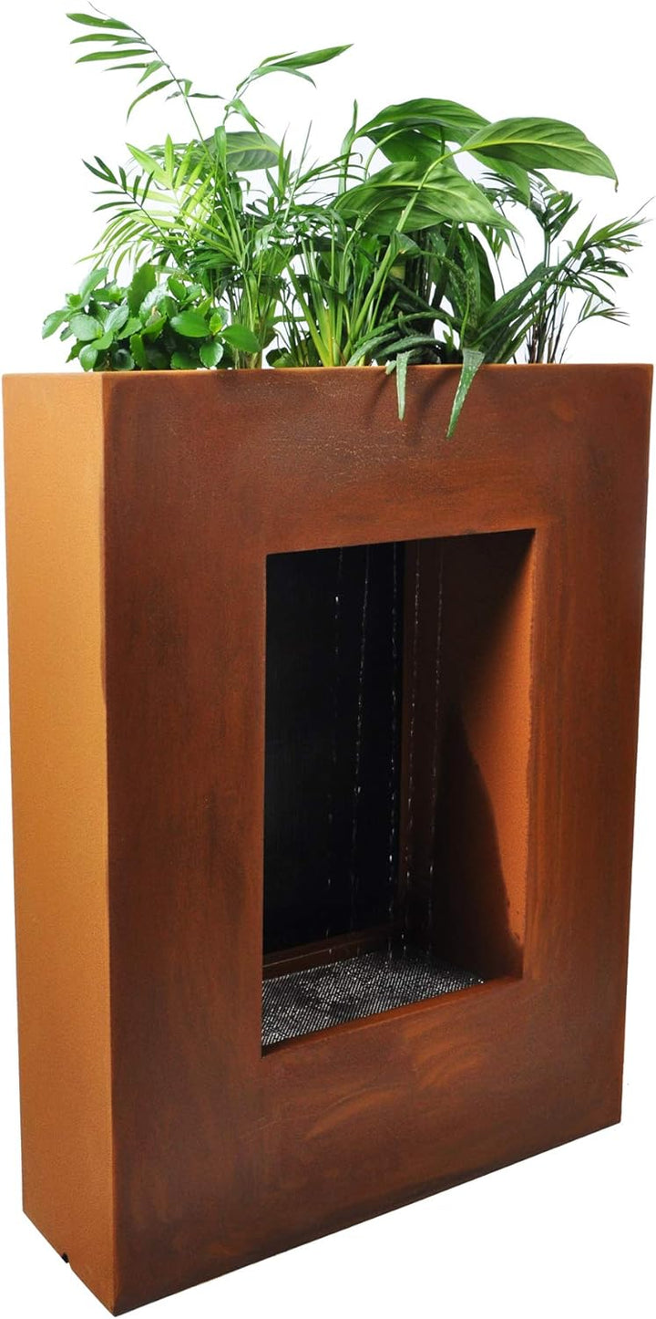 KÖHKO® Wasservorhang-Brunnen bepflanzbar mit LED-Beleuchtung Höhe 80 cm aus Cortenstahl mit Edelstah