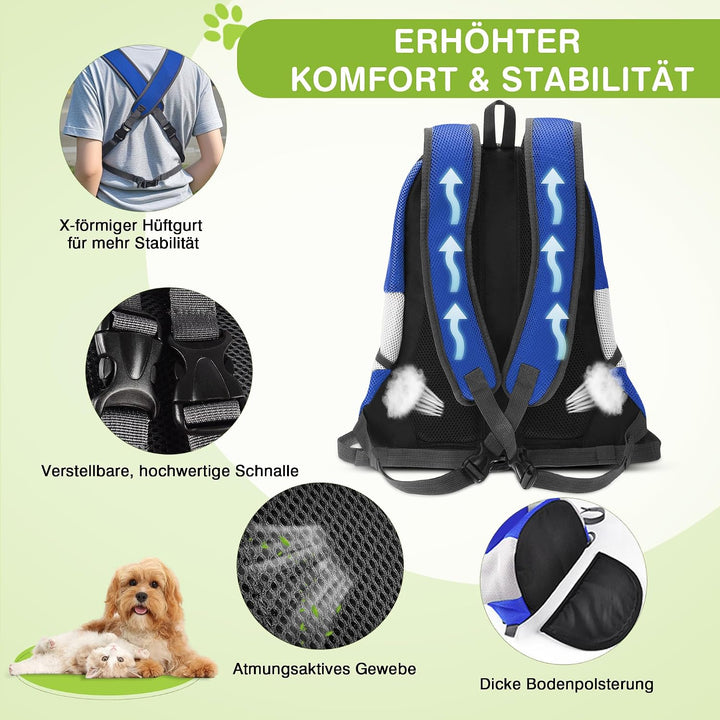 ALLSOPETS Hunderucksack, Tragbarer Haustierträger für Kleine Hunde und Katzen, Fahrrad- und Motorrad