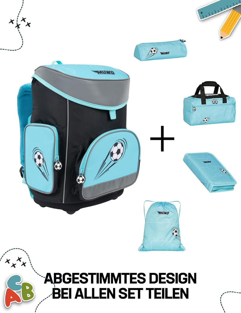 MUWO Kinder Schulranzen Set 5tlg. ergonomischer leichter Schulrucksack mit Sporttasche, Turnbeutel,