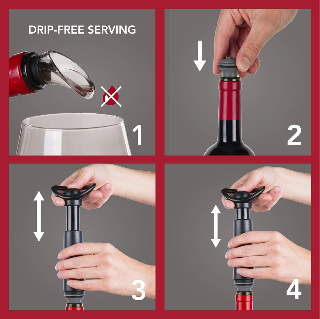 Vacu Vin Wine Saver Concerto Wine Pump with 1 Wine Server/Pourer 3 Stoppers, Gift Set Black Einheits