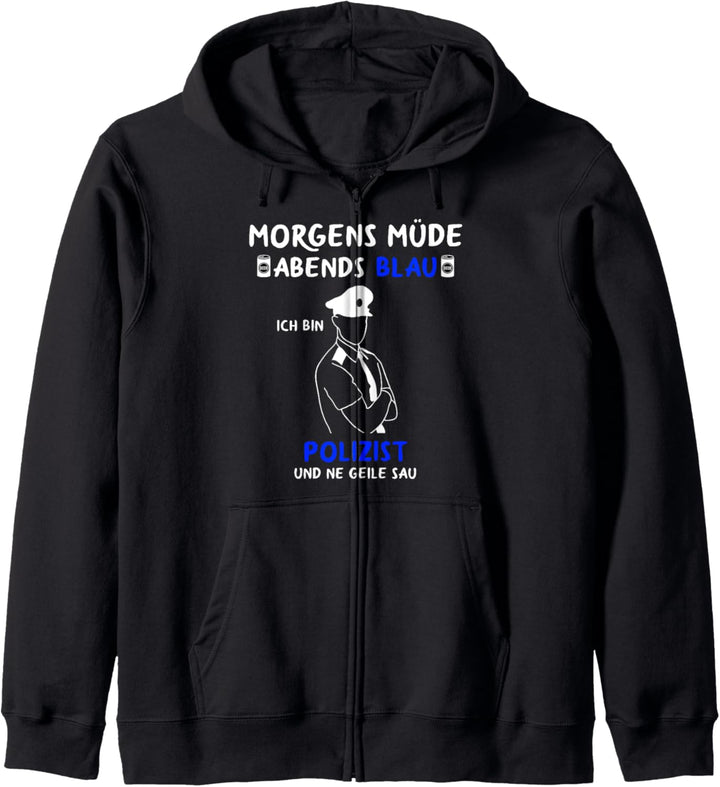 Polizeibeamte Morgens Müde Abends Blau Polizist Polizei Kapuzenjacke