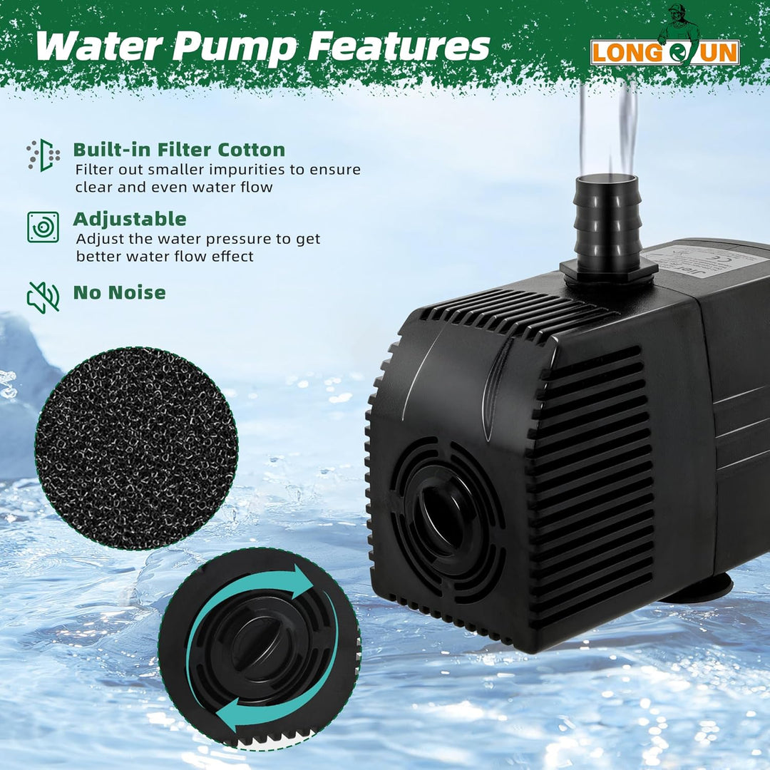 LONGRUN 23cm Teich-Wasserfall,304 Edelstahl Pool-Wasserfall mit Wasserpumpe,7 Farben Bluetooth LED G