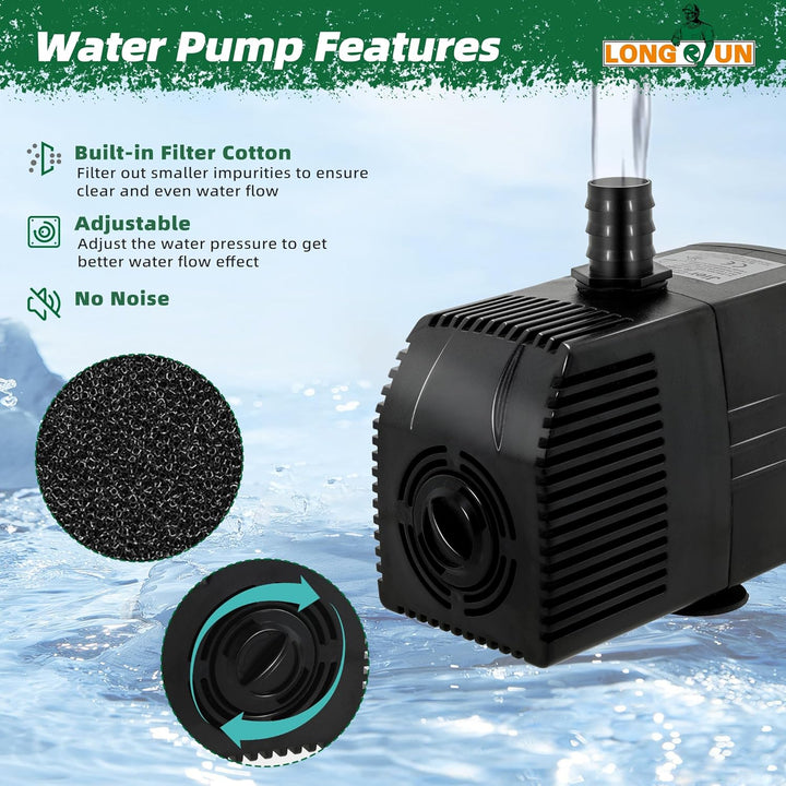 LONGRUN 23cm Teich-Wasserfall,304 Edelstahl Pool-Wasserfall mit Wasserpumpe,7 Farben Bluetooth LED G