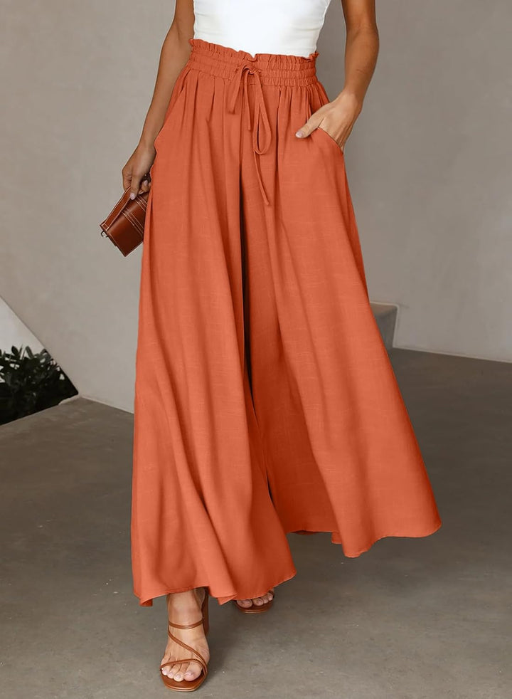 Dokotoo Sommerhose Damen Leicht Palazzo Hose Elegant Sommer High Waist Baggy Leinenhose Freizeithose