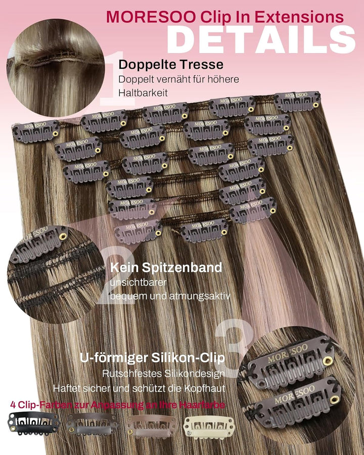 Moresoo Echthaar Extensions Clip in Haarverlängerung Remy Echthaar Clip in Extensions Echthaar Dunke