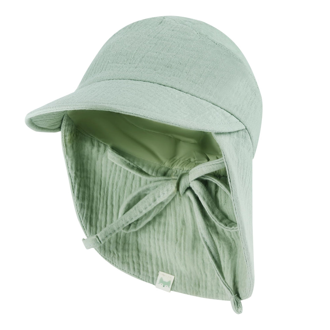 Musselin Schirmütze Sonnenhut mit Nacken- und Ohrenschutz UV-Schutz (UPF 50+) für Babys und Kinder -