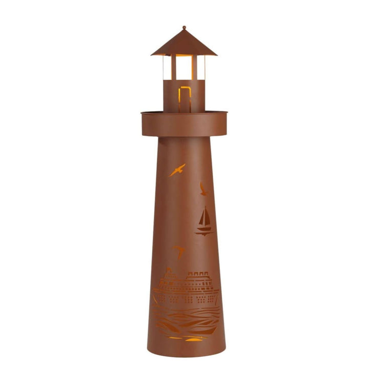 Hoberg LED Pflanzsäule im Leuchtturm Design und maritimer Stanzung in Rost-Optik | In- und Outdoor g