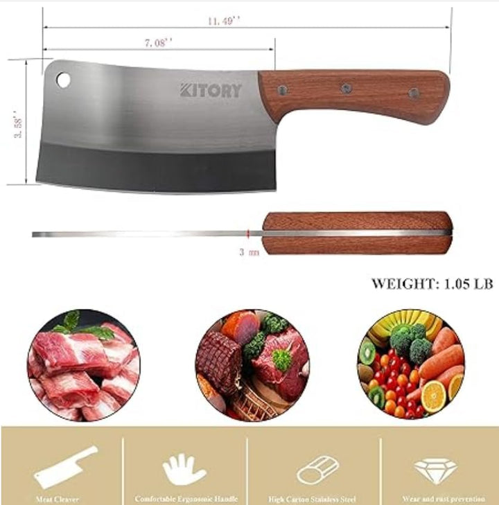 Kitory Hackmesser 18cm, Fleichmesser Extrem Scharf Chinesisches Küchenmesser, Metzgermesser mit Hoch