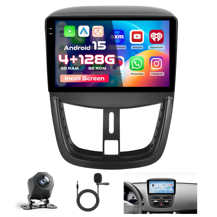 Hikity 4+128G Android 15 Autoradio für Peugeot 207 2006-2015, 9" Incell Incell Bildschirm Radio mit