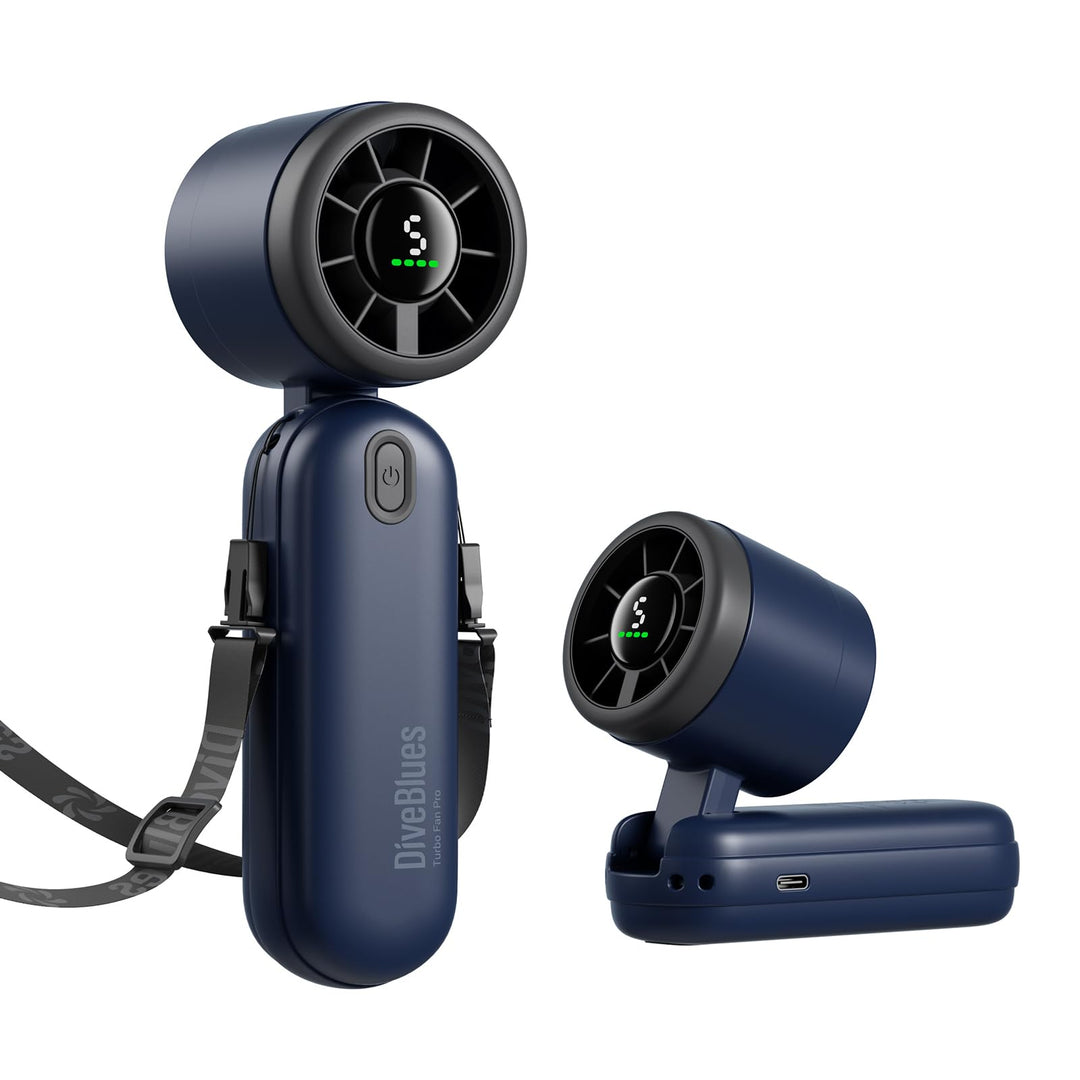 Diveblues 3-in-1 Handventilator Turbo Ventilator mit 4000mAh USB-Akku Aufladbar, 5 Stufen, Faltbar T