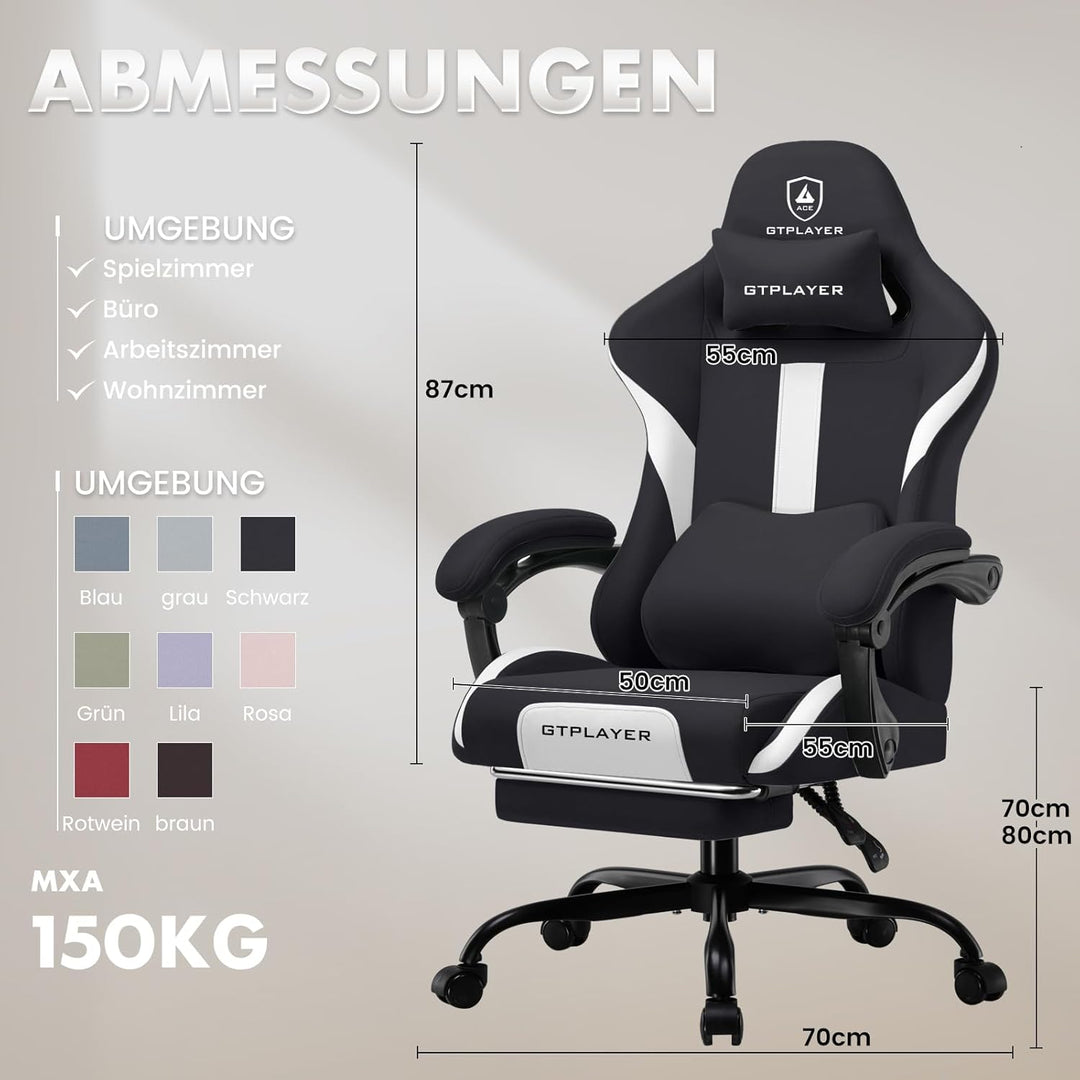 GTPLAYER Gaming Stuhl Bürostuhl Ergonomisch Gaming Sessel mit Kopfstütze und Cloud-Lendenkissen, Gep