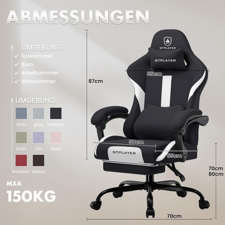 GTPLAYER Gaming Stuhl Bürostuhl Ergonomisch Gaming Sessel mit Kopfstütze und Cloud-Lendenkissen, Gep