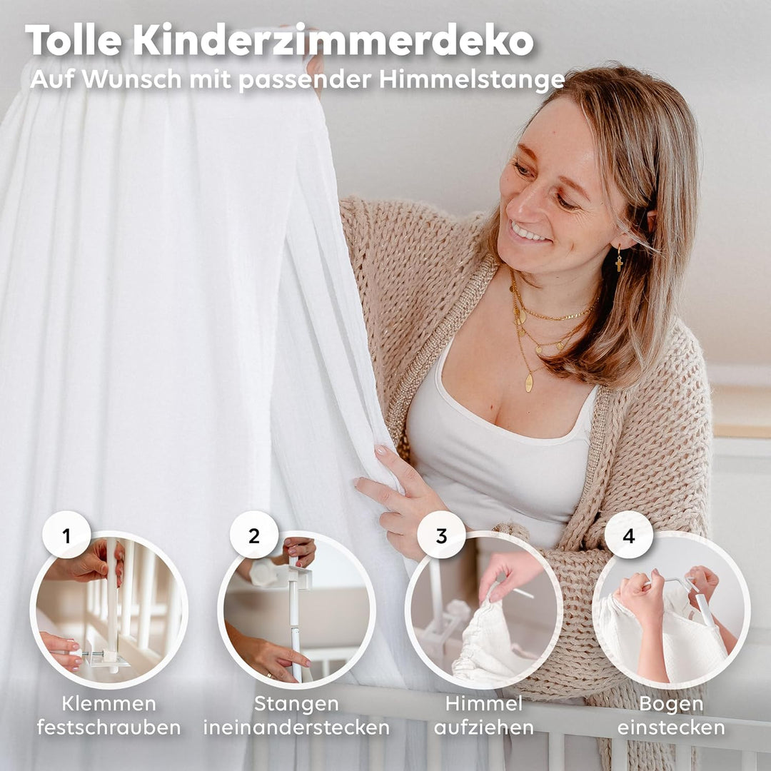 Betthimmel Babybett in 12 Farben [inkl. Himmelstange] - Himmel Babybett aus 100% Baumwolle Musselin