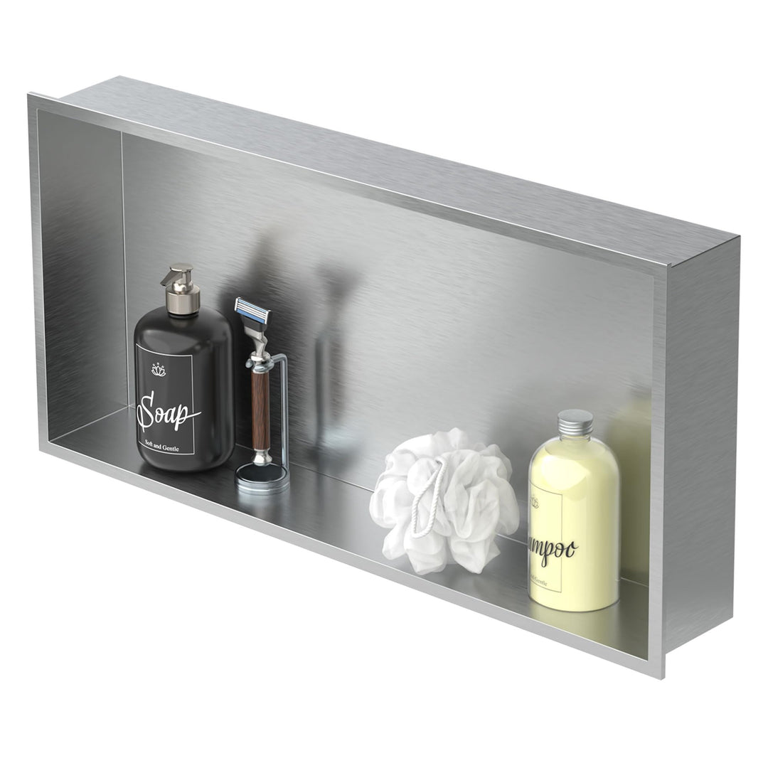 LuxeBath Wandnische aus Edelstahl, 60x30x10 cm, Silber, Duschnische mit Rahmen, Einbauregal, Flexibl