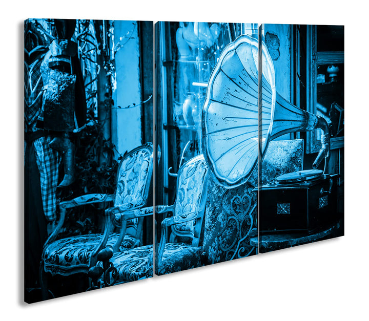 Plattenspieler Effekt: Zeichnung Format: 3-teilig 120x80 als Leinwandbild, Motiv fertig gerahmt auf