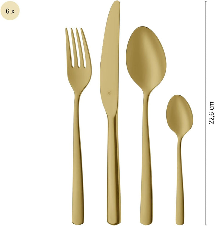 WMF Boston Gold Besteckset, 24-teilig, 6 Speisen, Cromargan-Edelstahl, poliert, spülmaschinengeeigne