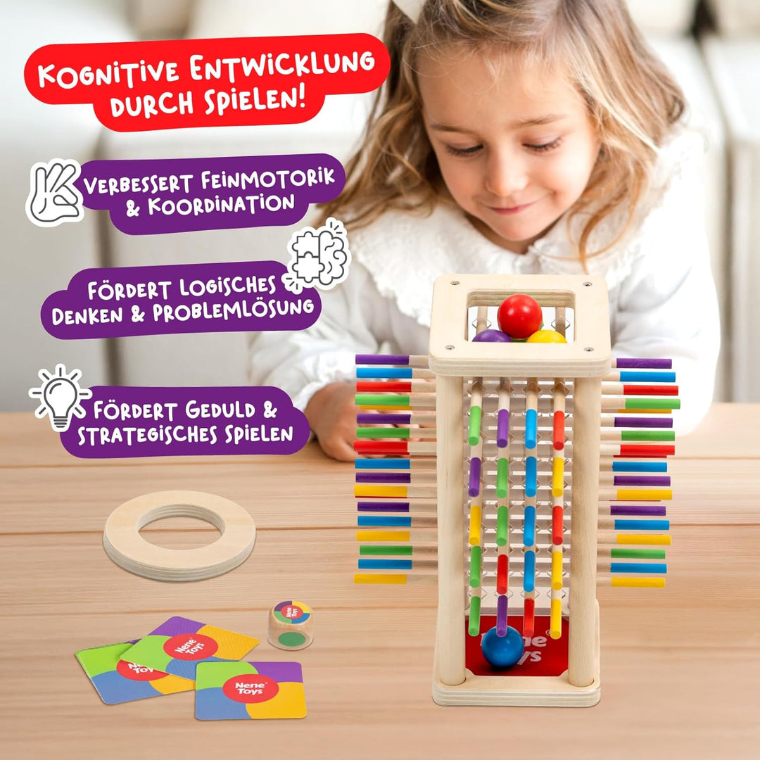 Nene Toys BALLFALL, Montessori Spielzeug ab 3 Jahren – Holzspiel für Kinder – Lernspiel mit Stäbchen