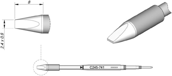 JBC C245741 Spezial-Lötspitze für T245, 2.4 x 0.6 HT & C245030 Lötspitze für T245, spitz Bundle mit