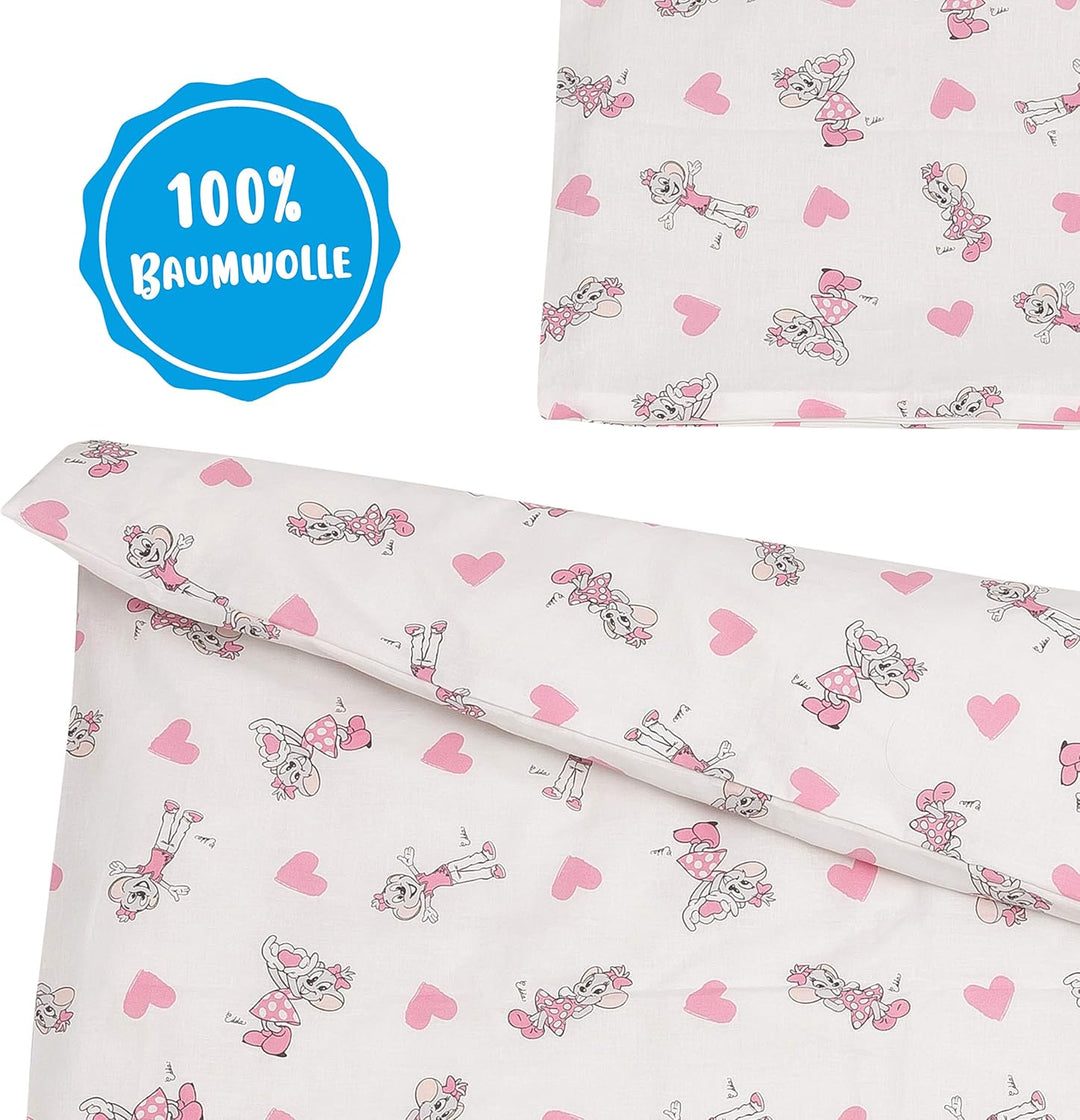 Babybettwäsche-Set EDDA | 100% Baumwolle | schadstoffgeprüft (80x80 cm, Rosa Herzen)