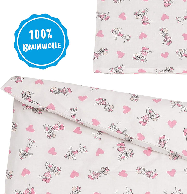 Babybettwäsche-Set EDDA | 100% Baumwolle | schadstoffgeprüft (80x80 cm, Rosa Herzen)