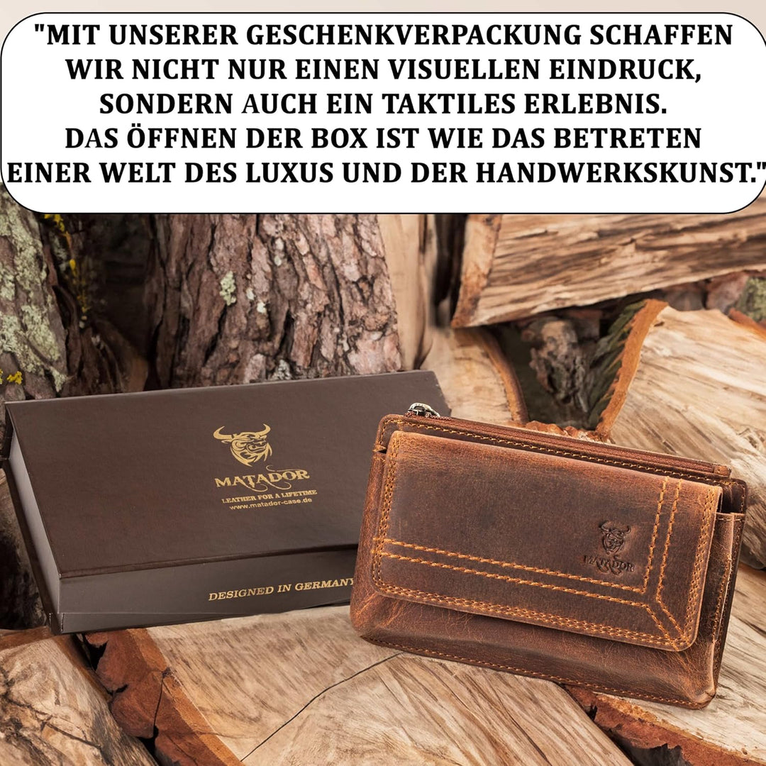 MATADOR Echt Leder Gürteltasche mit Magnetverschluss und YKK Reissverschlussfach mit RFID Schutz für