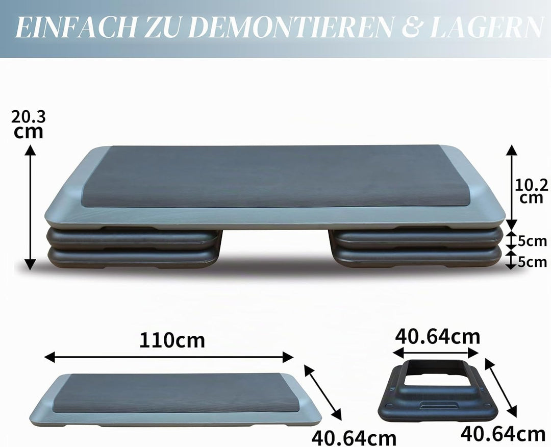 Aerobic Stepper 3-fach Höhenverstellbar Steppbrett 10/15/20 cm, Stepbench für zuhause bis 200 kg, Ru