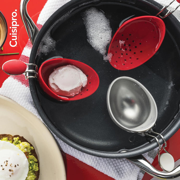 CUISIPRO Silikon Eierpochierer 2er-Set | Rot | Für perfekt geformte, sanft gegarte Eier | Eier Pochi