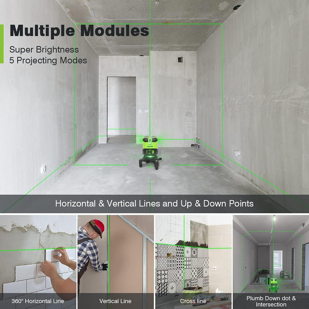 Huepar Multi-Linie Kreuzlinienlaser-4 Vertikale und eine 360° Horizontale Linien mit Lot, grünem Kre