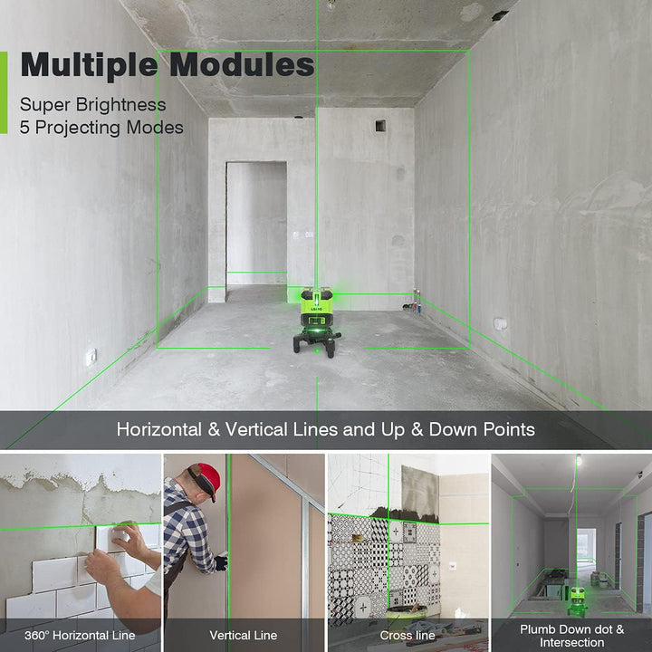 Huepar Multi-Linie Kreuzlinienlaser-4 Vertikale und eine 360° Horizontale Linien mit Lot, grünem Kre