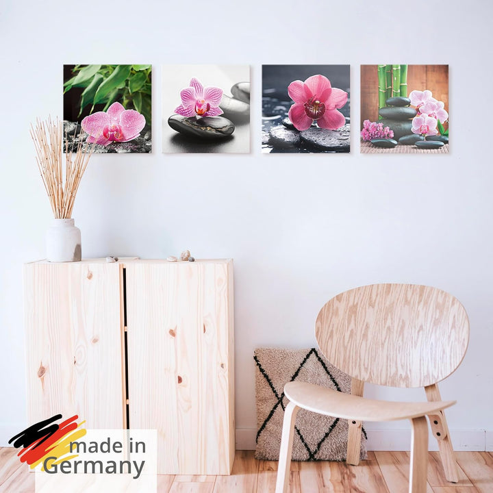 ARTland Glasbilder Wandbild Glas Bild Set 4 teilig je 20x20 cm Quadratisch Asien Wellness Zen Pflanz