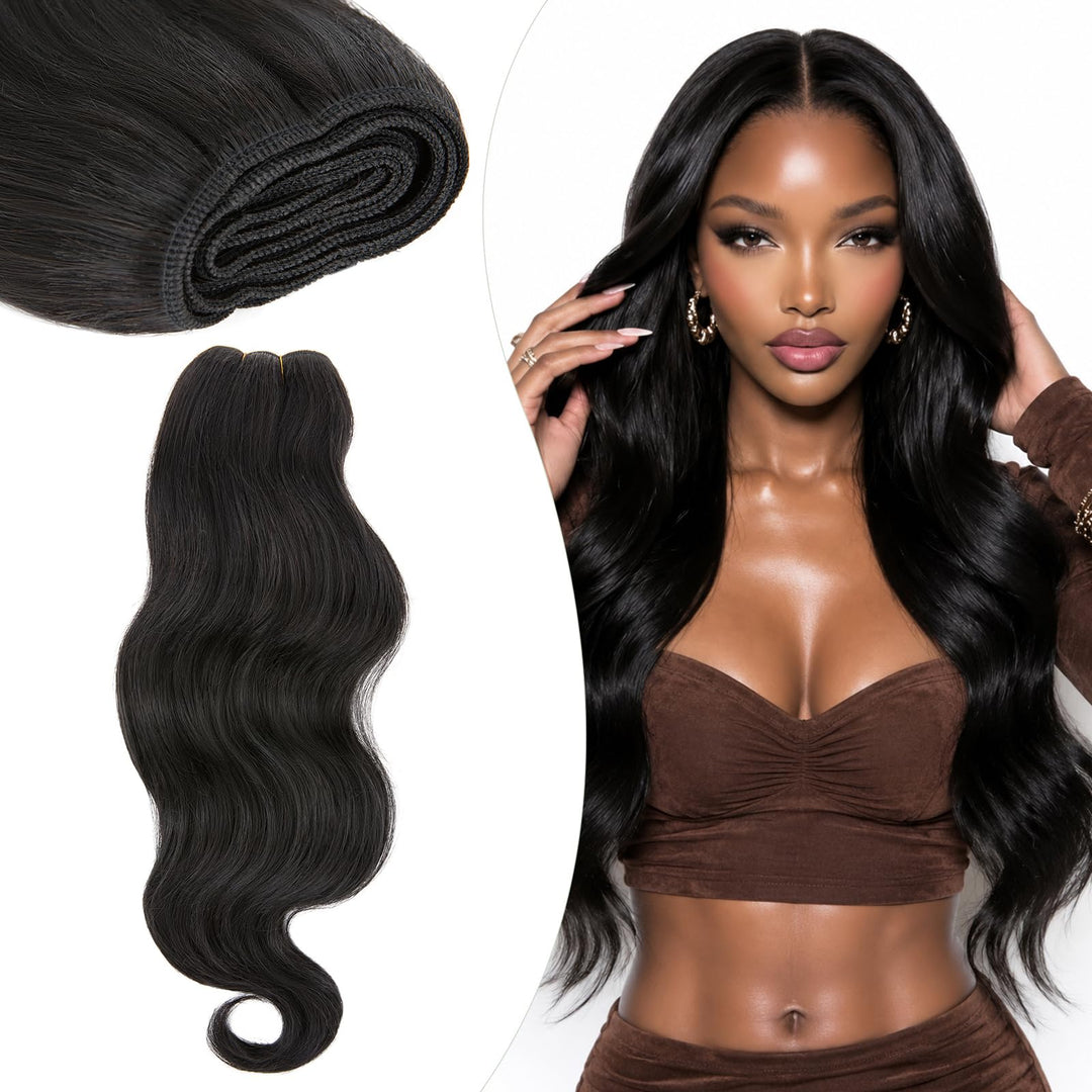 Elailite Haartressen Echthaar Schwarz Sew in Bündel Hair Extensions Tressen Haarverlängerungen Brasi