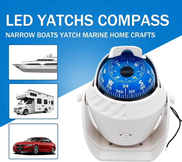 Baceyong Sea Marine Auto-Navigationskompass, Kompass-Kugel-Schwenkkompass, mit Halterung für Boots-W