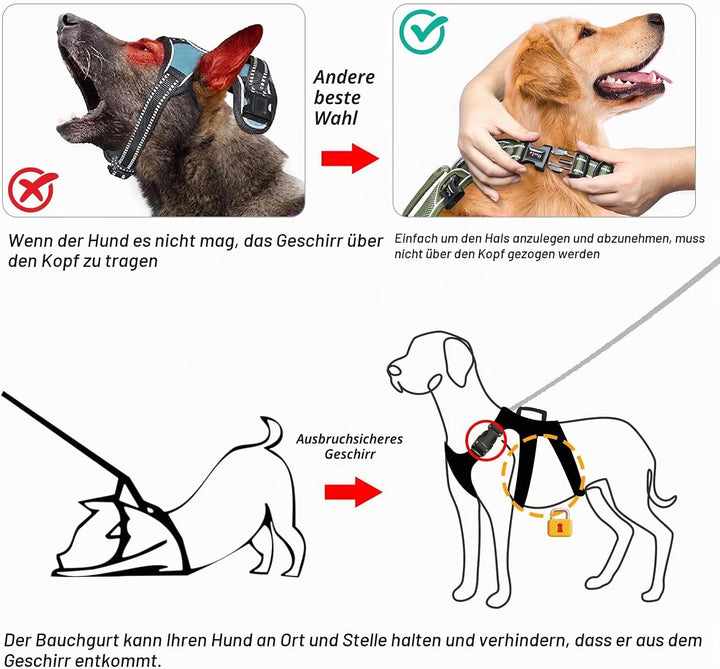 HEELE Hundegeschirr, Ausbruchsicher, Schnalle im Halsbereich, Reflektierend, Brustgeschirr mit Robus