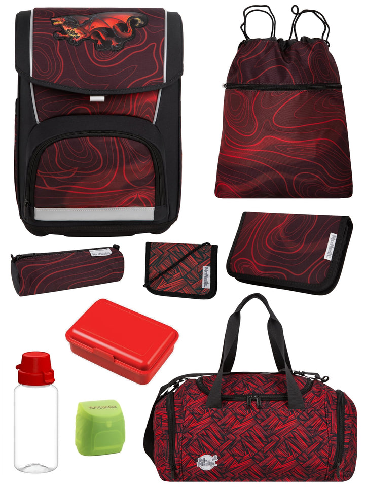 Familando - McNeill Basic Schulranzen Set - 9-teilig mit Sporttasche - Drachen - Ergonomisch & Verst