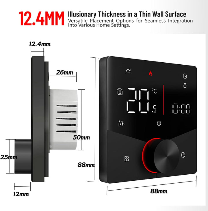 Smart Knob Thermostat for Underfloor Electric Heating/Gas Boilers, Remote Voice Control Programmable