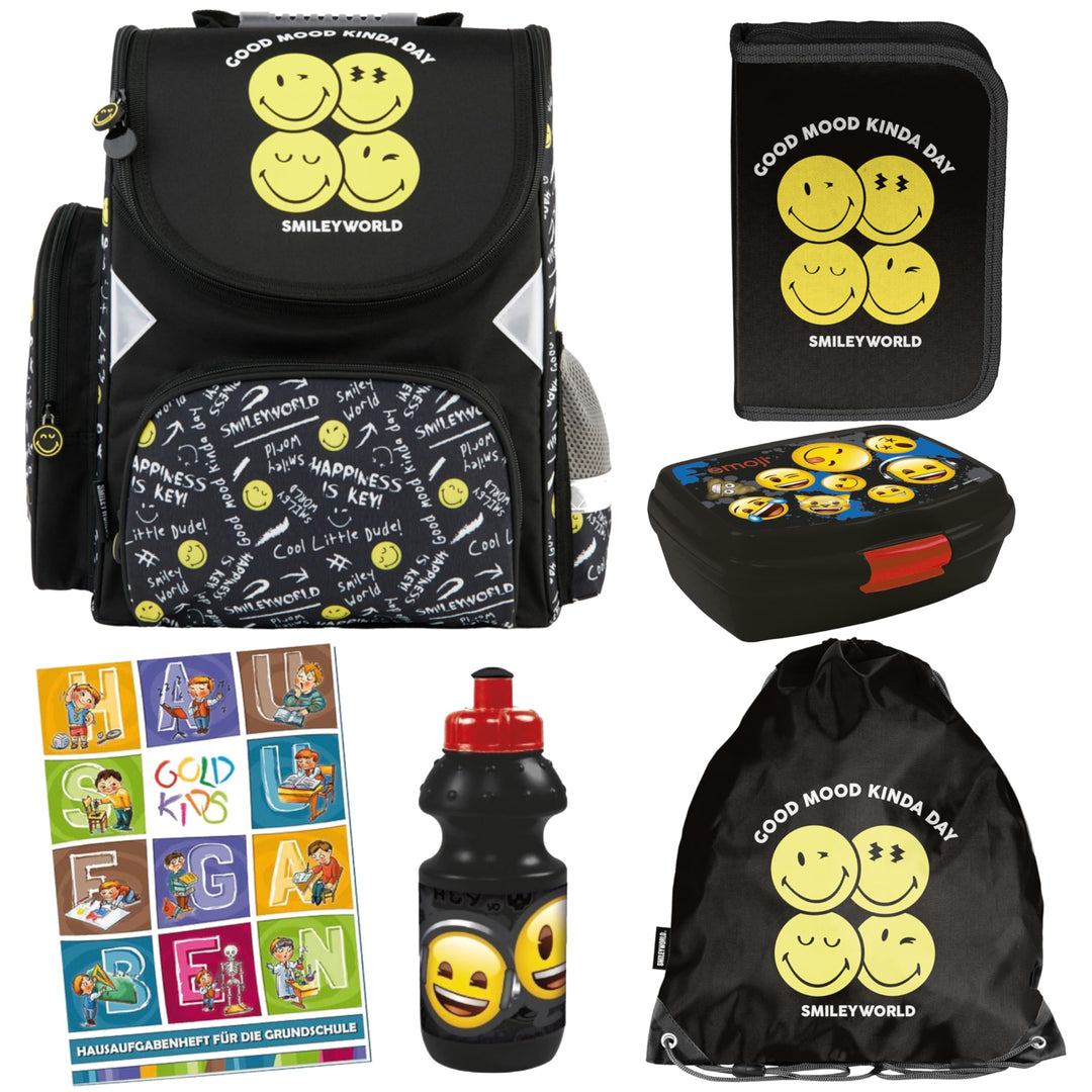 Goldkids - Schulranzen für Jungen und Mädchen - Schul-Rucksack für Kinder mit Federmäppchen - Schuhb