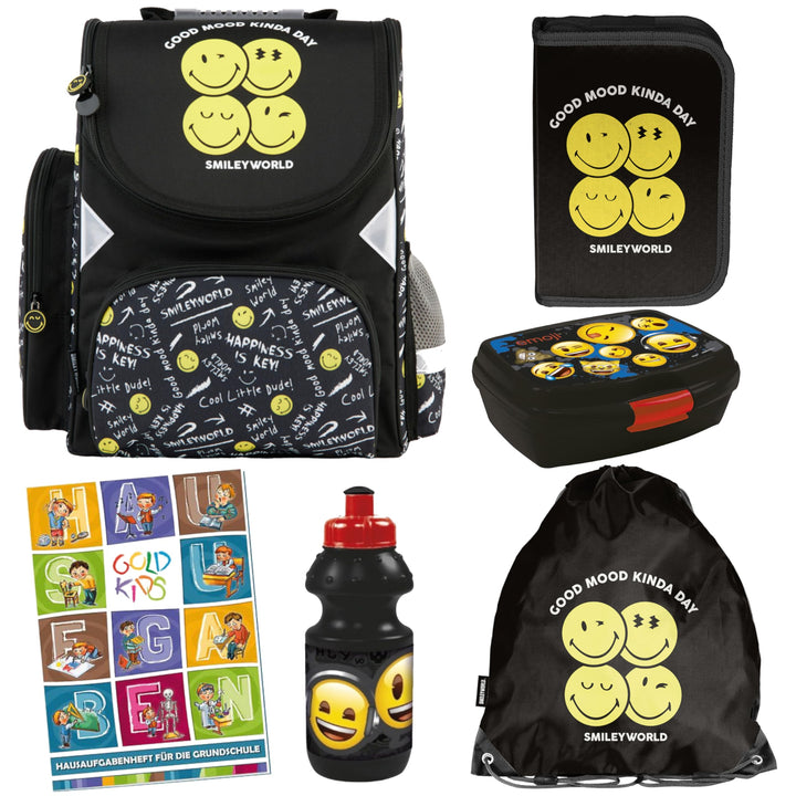 Goldkids - Schulranzen für Jungen und Mädchen - Schul-Rucksack für Kinder mit Federmäppchen - Schuhb