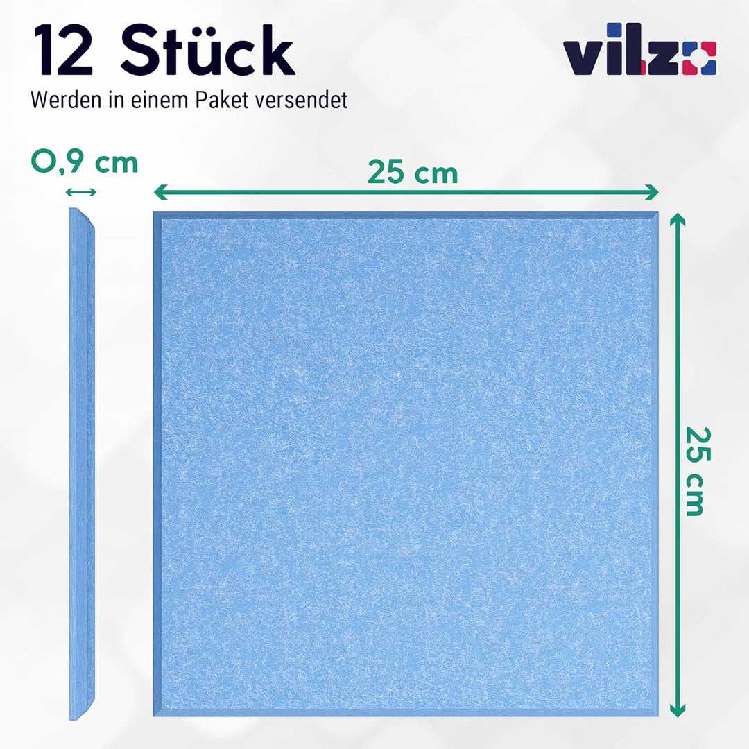 vilz 12 Stück Schallabsorber Panel Akustik aus recyceltem Filz - Akustikplatten Schalldämmung 250x25