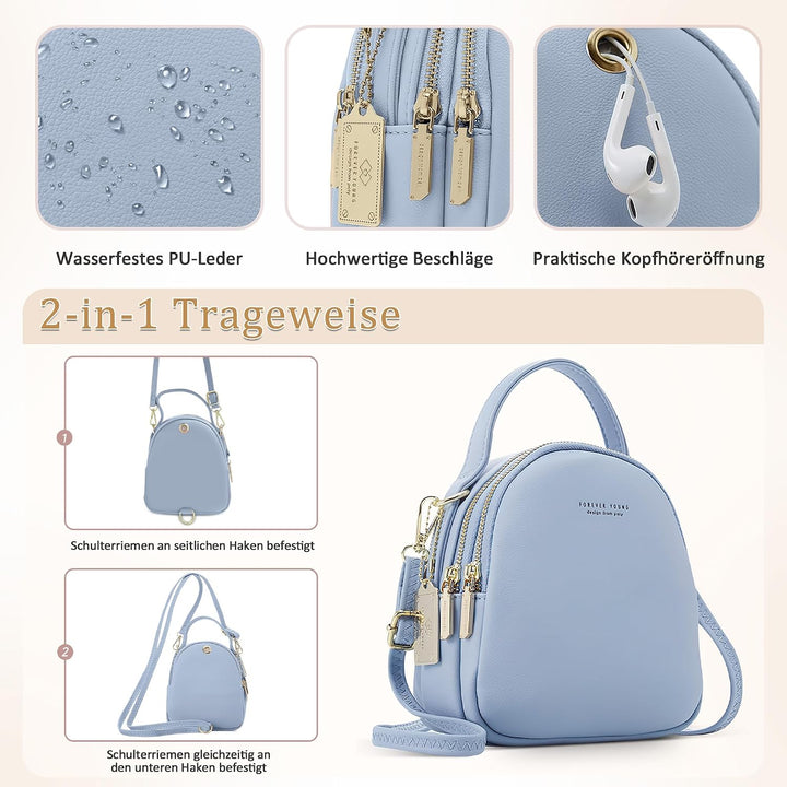 DORRISO Mini Damen Rucksack Elegant Tagesrucksack mit Kopfhörerloch Handtasche für Schule Reisen Läs