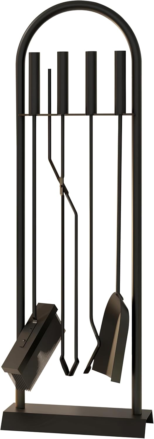 Kingson Kaminbesteck-Set, klassisch, schwarz, 5-teilig, 23 x 14 x 68 cm, Kaminzubehör, elegantes Kam