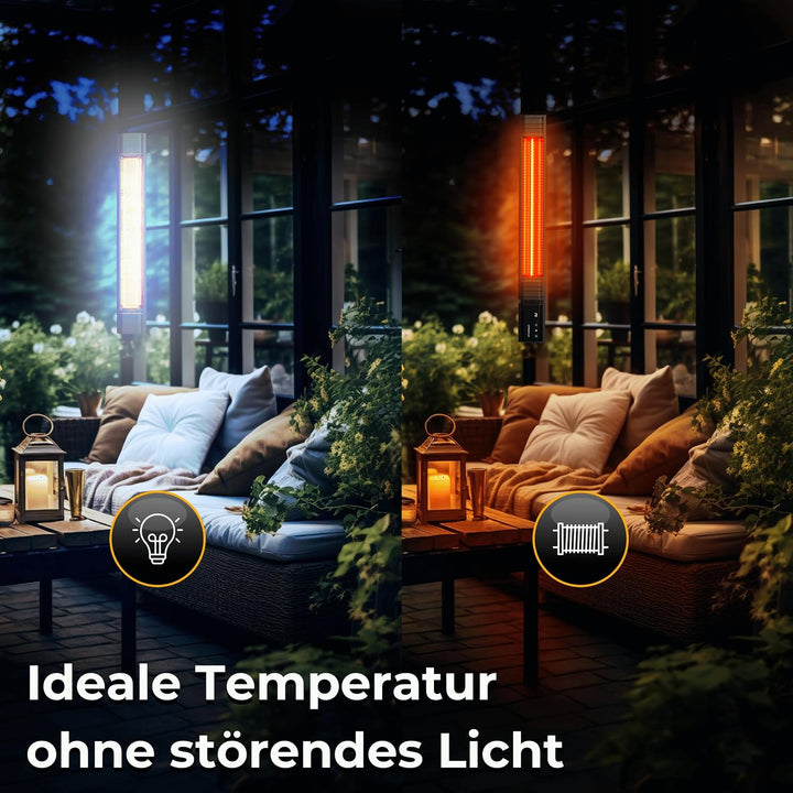 Infrarot Heizstrahler 2500W, 9 Stufen, IP65, Montageketten, Fernbedienung, Timer, Elektroheizung RAY