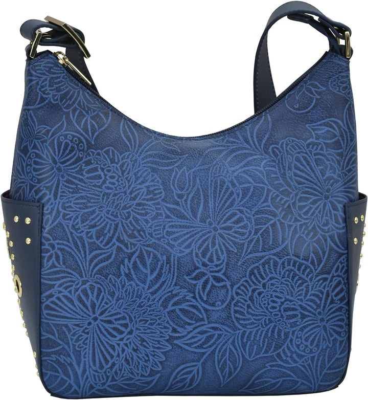 Anuschka Klassische Handbemalte Hobo Tasche aus echtem Leder mit beschlagenen Seitenfächern Tooled B