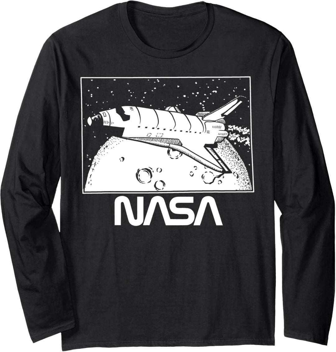 NASA Shuttle Over The Moon Logo Poster Langarmshirt