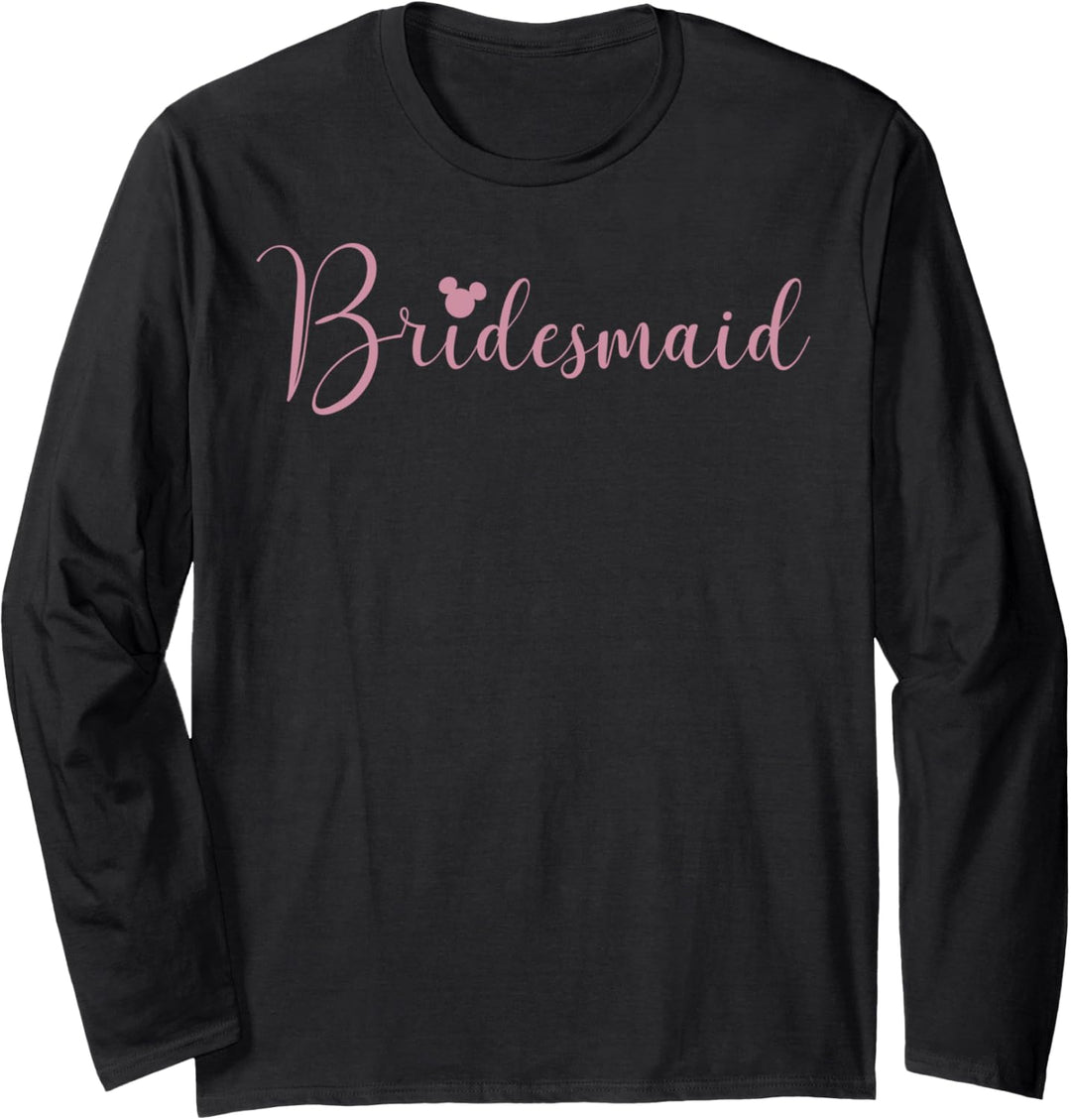 Disney Mickey & Friends Bridesmaid Pink Cursive Text Langarmshirt