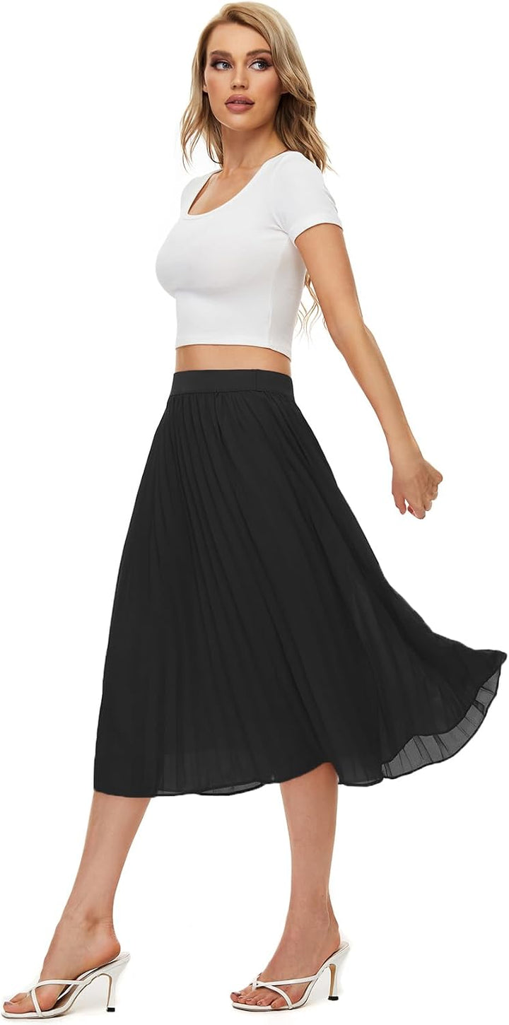 Durio Midirock Damen Faltenrock Plissee Damenrock Sommerrock Leicht Casualrock Chiffon Röcke A-Linie
